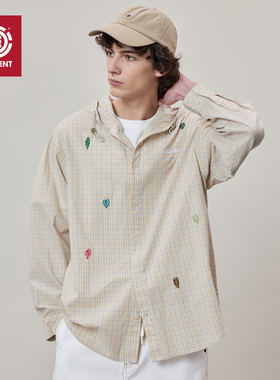 美国ELEMENT滑板长袖衬衫男连帽复古格纹刺绣百搭休闲情侣外套潮