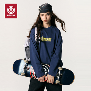 美国ELEMENT滑板&「四元 T恤女深蓝宽松复古印花重磅上衣 素」长袖