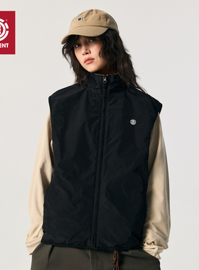 美国ELEMENT滑板马甲女宽松姜黄复古格纹立领双面穿百搭休闲外套