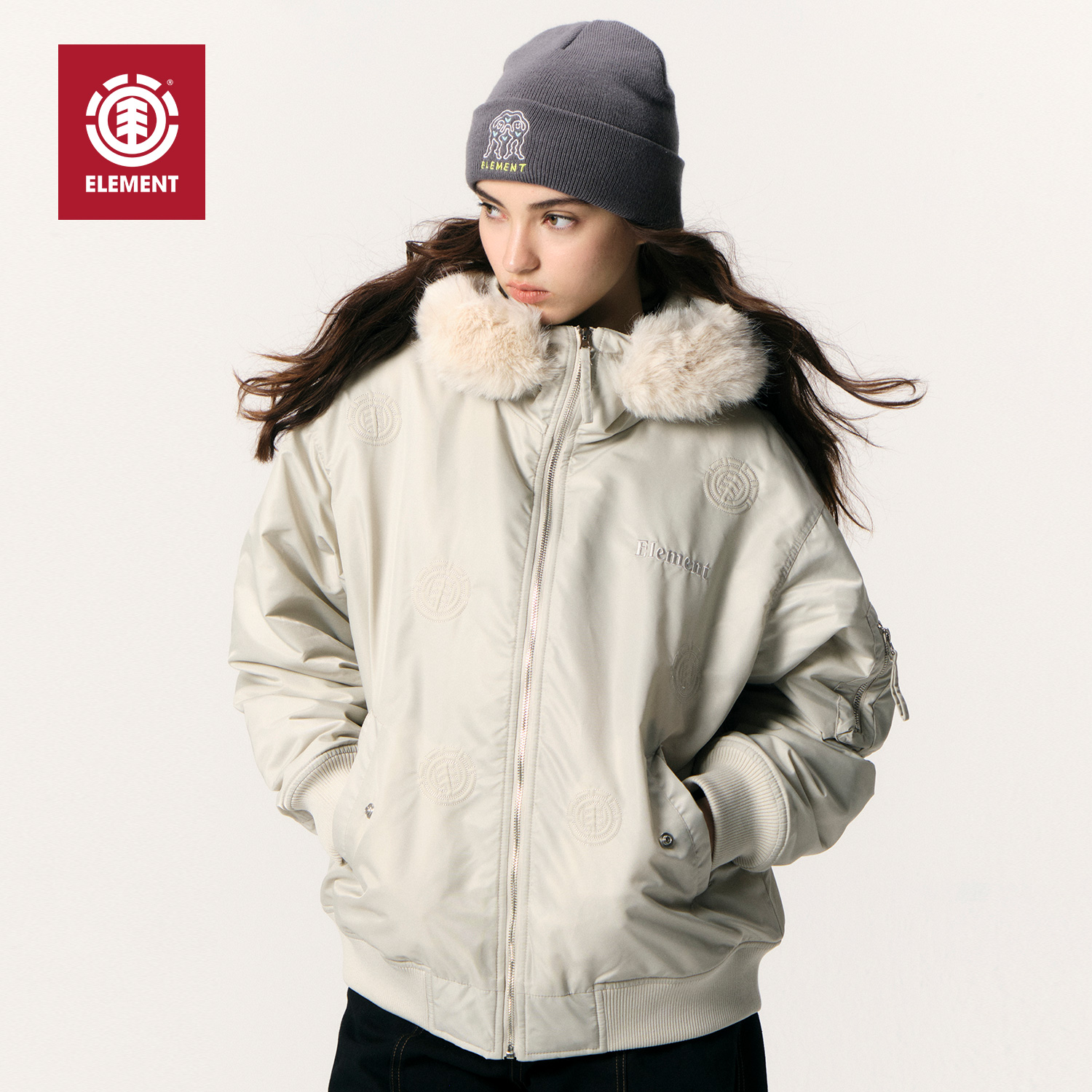 美国ELEMENT滑板连帽棉服