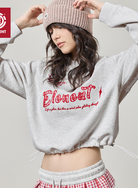 美国ELEMENT滑板短款套头卫衣女宽松格纹撞色显瘦露腰慵懒风上衣