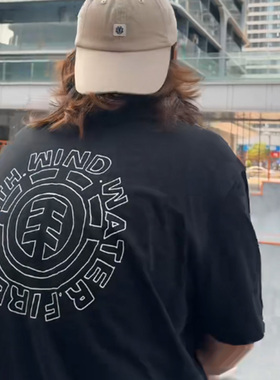 美国ELEMENT街风滑板短袖男女T恤纯棉重磅夏美式潮牌圆领印花宽松