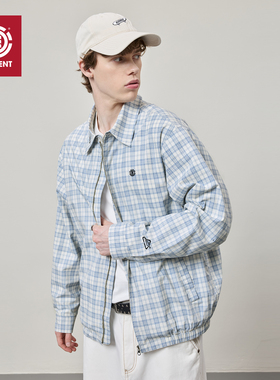 美国ELEMENT滑板翻领夹克男宽松蓝白复古格纹哈灵顿工装休闲外套
