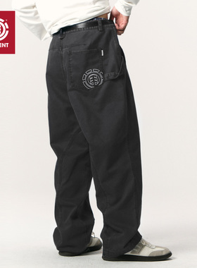 美国ELEMENT滑板休闲裤男宽松深灰复古水洗做旧分割线直筒工装裤