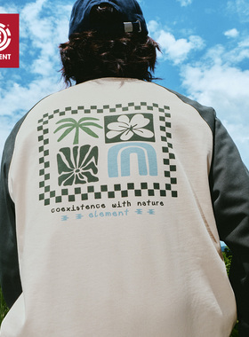 美国ELEMENT滑板长袖T恤男秋季新款印花街头复古插肩重磅打底衫女