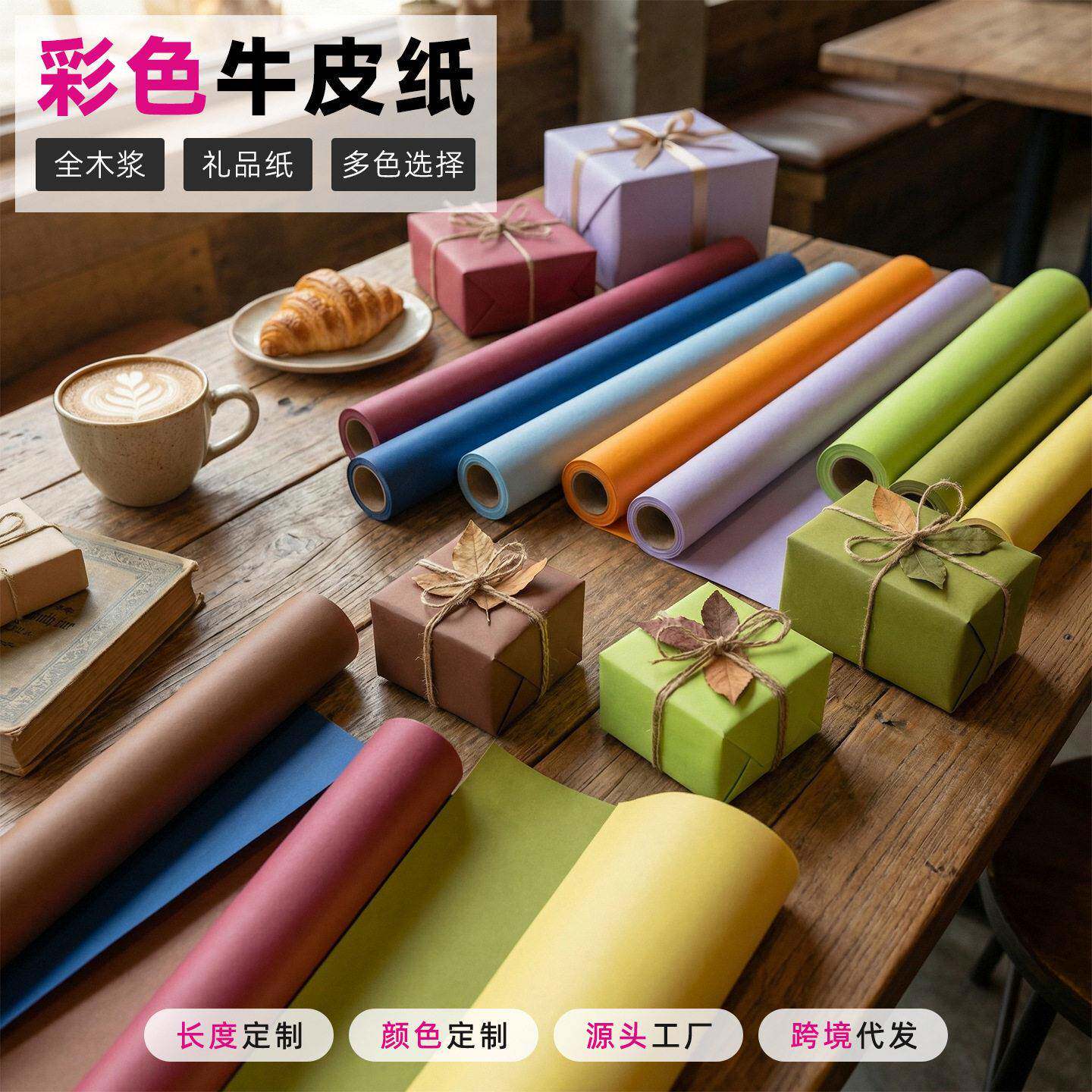 亚马逊彩色牛皮纸全开整卷白色跨境包装礼品打包加厚加工牛皮卷纸