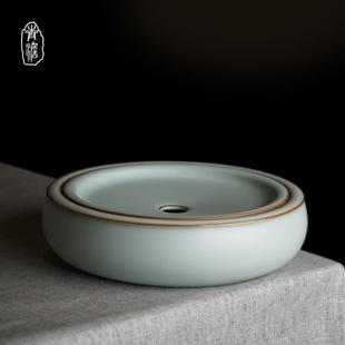 汝窑干泡台茶盘陶瓷手工壶承家用景德镇小型茶台茶承青瓷茶具配件