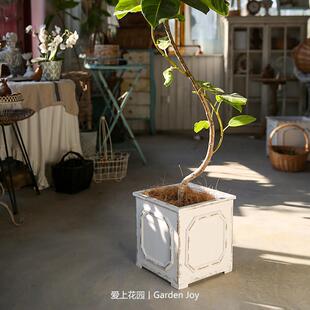 爱上花园丨园艺杂货 花园庭院装饰摆件 四方白色做旧木箱花盆