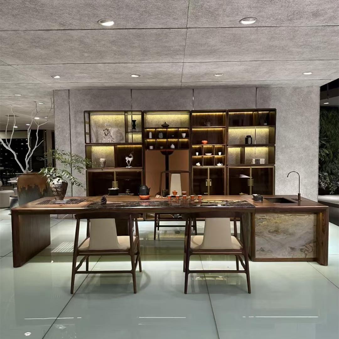 北美黑胡桃木功夫茶几办公室现代简约茶桌椅组合禅意茶空间岛台