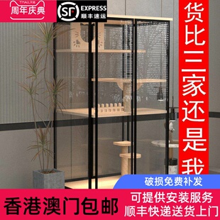 香港包邮全景玻璃猫别墅家用猫笼子猫砂盆一体猫屋子豪华猫窝室内