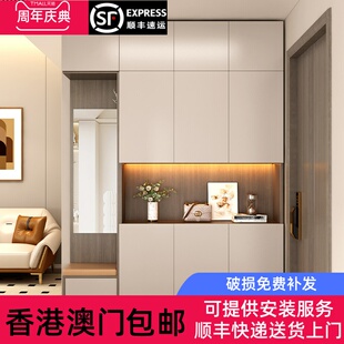 [香港包邮]定制入户鞋柜实木玄关柜坐凳一体家用门口大容量储物柜