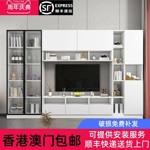 香港包邮新款电视柜书柜一体组合定制背景墙柜现代简约实木家用客