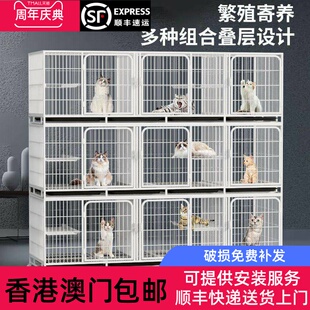 香港包邮繁殖猫笼宠物猫舍宠物店寄养笼笼子带隔断双层繁育笼猫舍