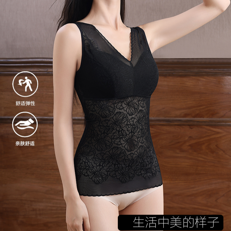 JM/中脉轻薄蕾丝塑美背心轻薄提花网纱面料透气舒适9704