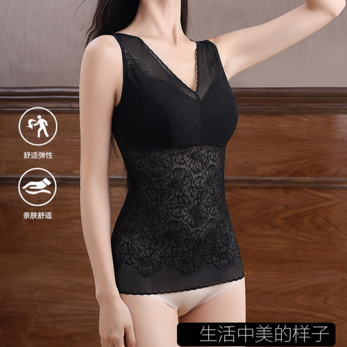 JM/中脉轻薄蕾丝塑美背心轻薄提花网纱面料透气舒适9704