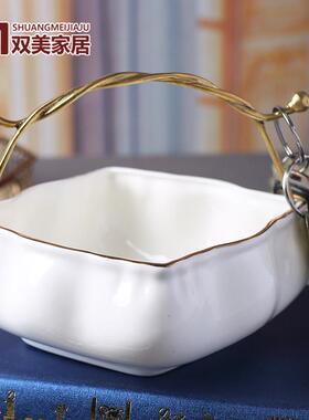 玄关放钥匙收纳入户摆件进门口客厅简约装饰创意盒新中式瓷盘新居