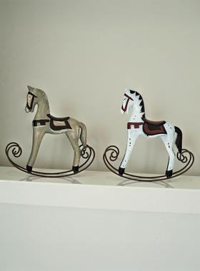 欧洲覆古怀旧木铁摇马装饰品客厅书房酒柜橱柜家居装饰陈设