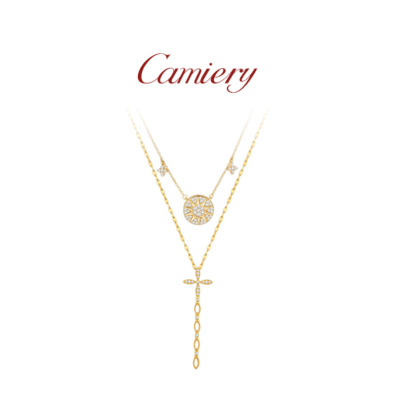 CAMIERY 气质叠戴项链 十字杵+太阳花项链女款高级感轻奢小众绝美