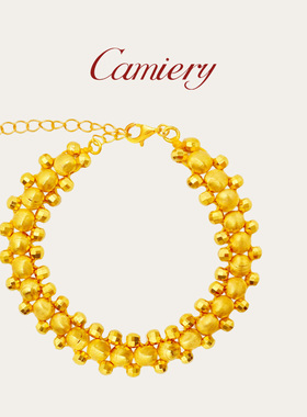 金色蕾丝波浪纹黄财神手链女轻奢