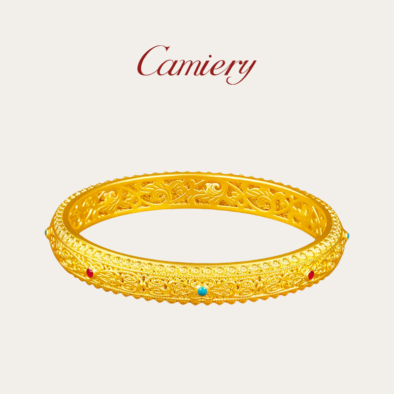 CAMIERY镂空花丝珐琅手镯轻奢小众精致镀24K真金 保色 气质高贵
