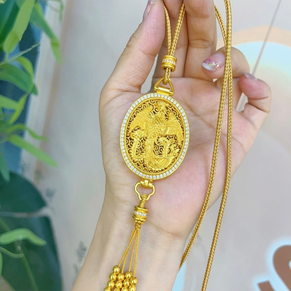 CAMIERY新中式时尚带钻凤牌项链 高级感轻奢小众绝美项链 镀24K金