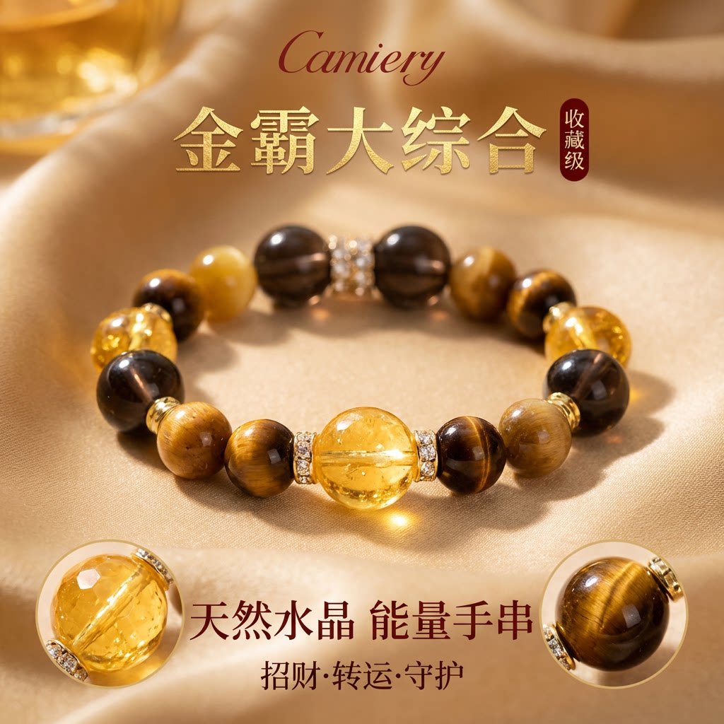 纯天然多宝黄水晶手串女高级感招财太岁化护身符2026年本命年手链