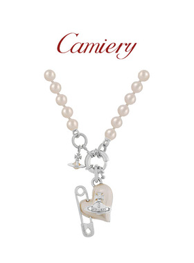 西太后立体土星爱心别针珍珠项链