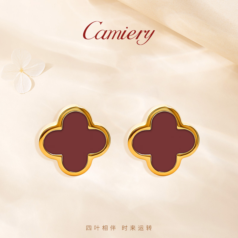 四叶草耳钉耳饰女18k金轻奢