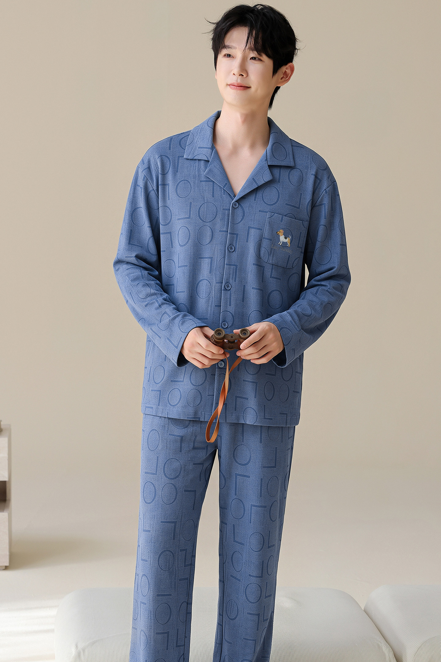 纯棉睡衣男士春秋季长袖开衫薄款高颜值宽松可送人外穿家居服套装