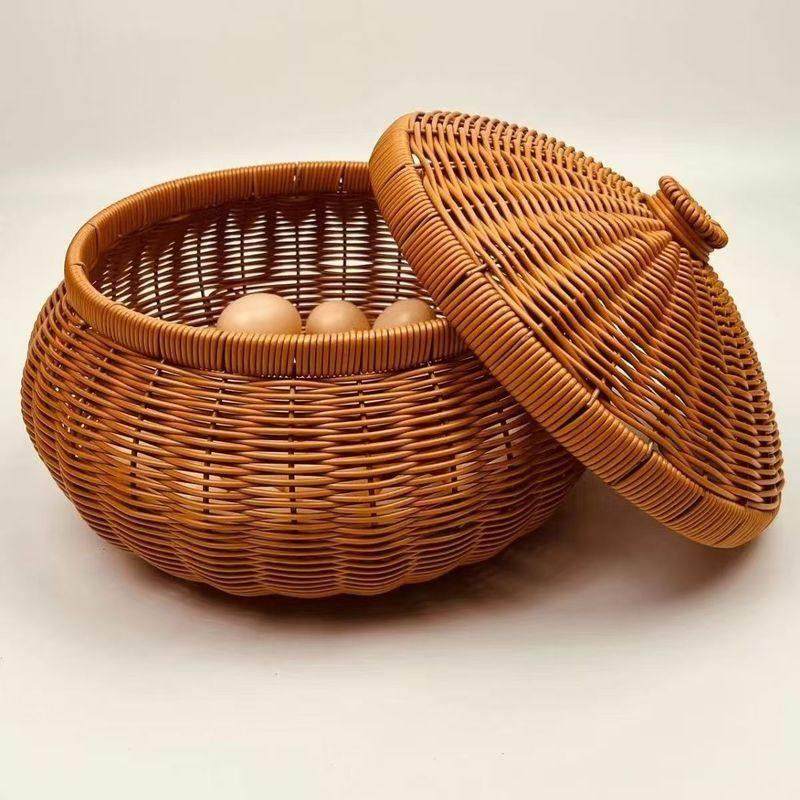 新中式手工藤编水果面包零食鸡蛋圆形干果盘家用手工编织篮子,收纳整理,零食收纳筐,淘宝优惠券,粉丝福利购,淘宝优惠卷