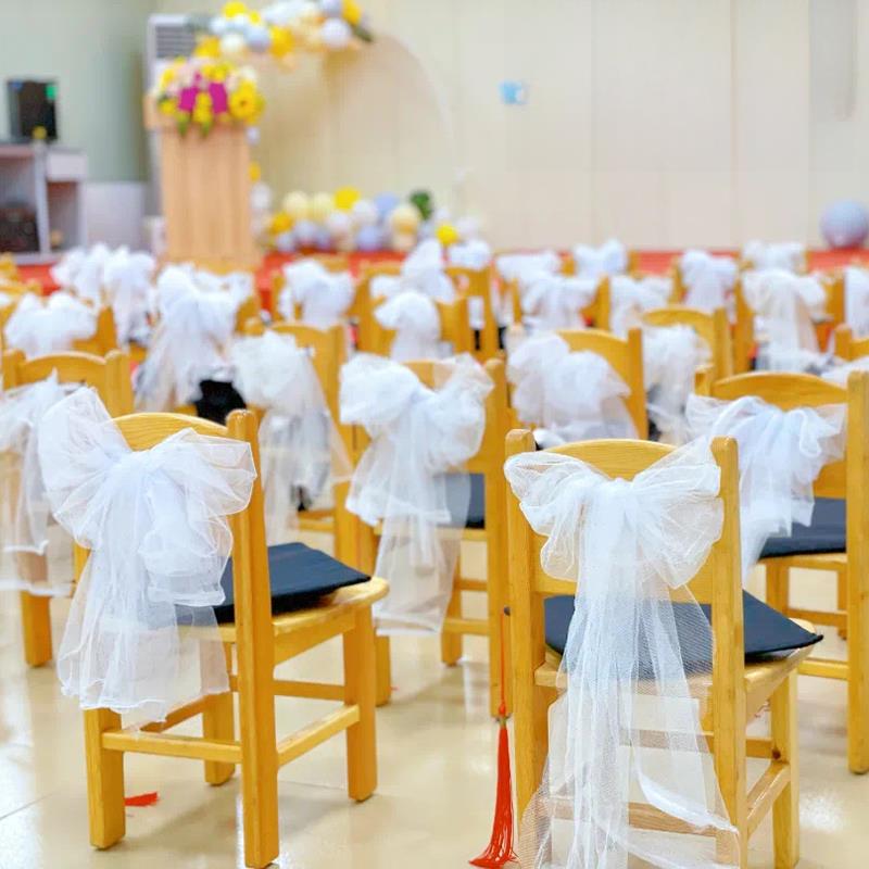 纱幔婚庆椅背纱婚礼竹节小椅子绑布料吊顶瑞士网纱幼儿园白纱装饰