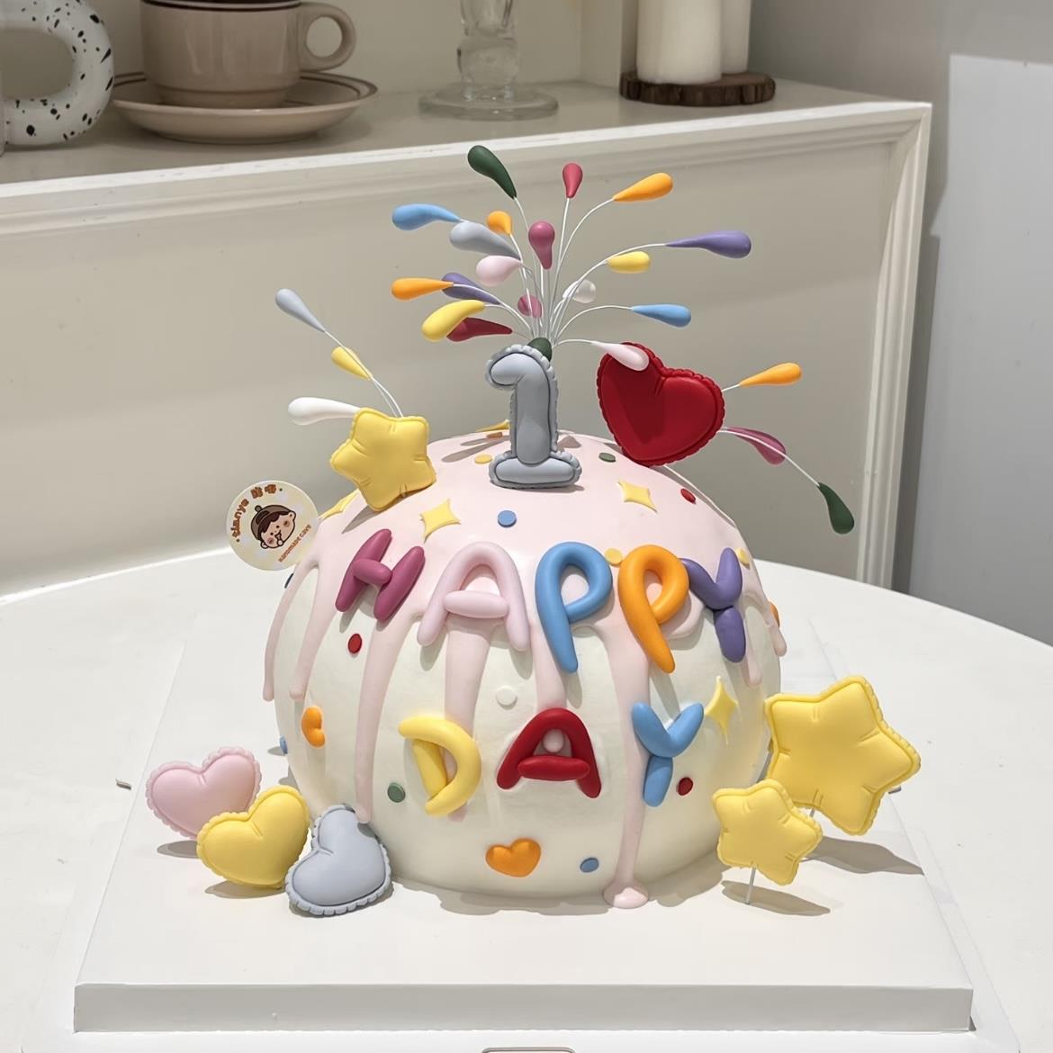 ins彩色字母HAPPY生日蛋糕装饰软胶礼花爱心星星甜品派对装扮插件