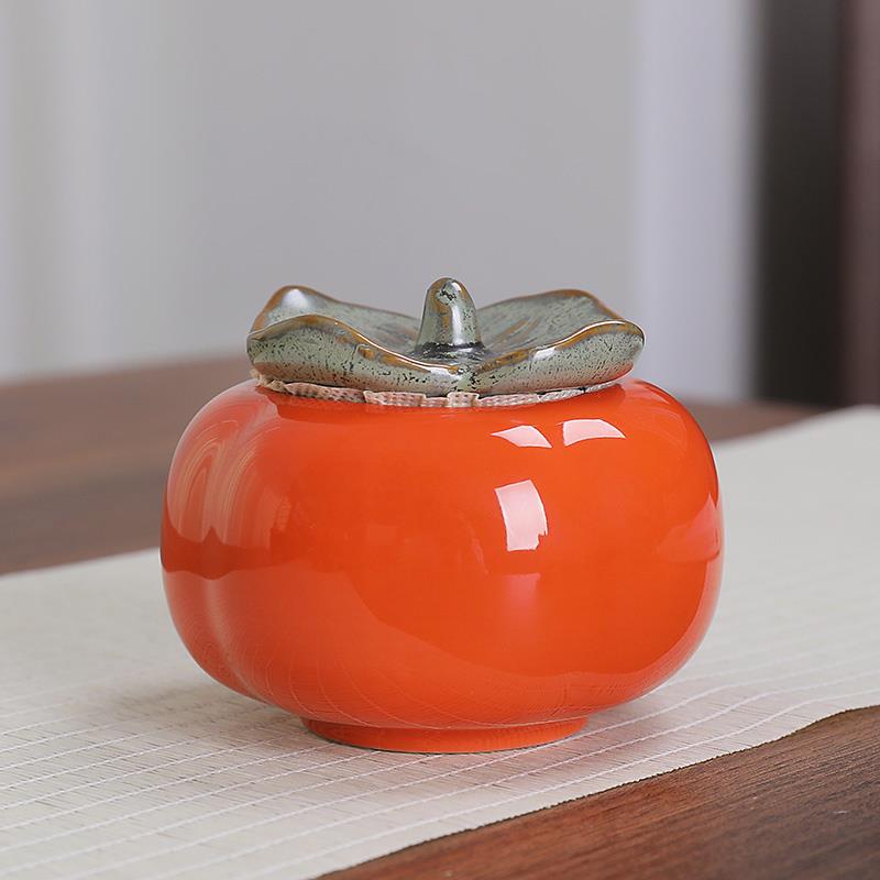 陶瓷柿子喜糖盒茶叶密封罐红绿茶包装个性伴手礼公司礼品LOGO定制