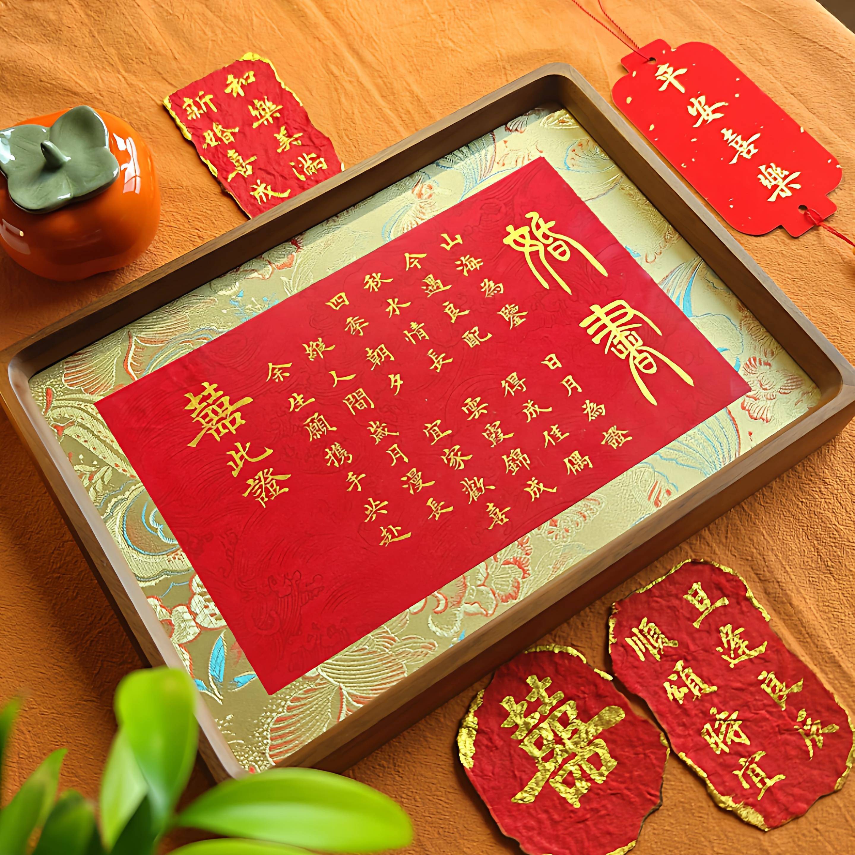 纯手写婚书订婚摆台订婚相框摆台国风复古质感玻璃相框中式礼物