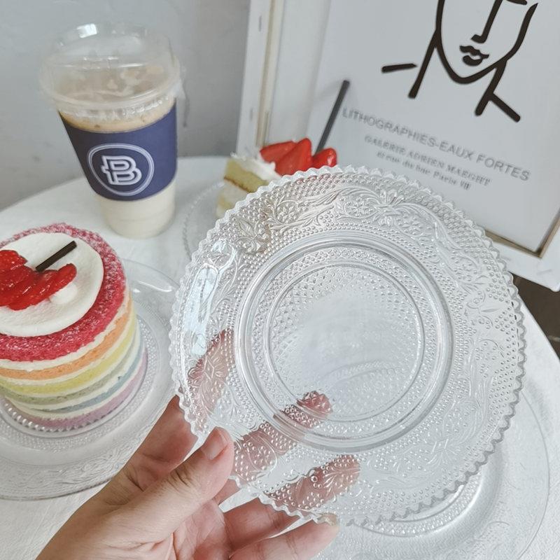 ktv复古浮雕花纹透明早餐甜品果盘碗小菜碟玻璃骨碟零食小吃碟子