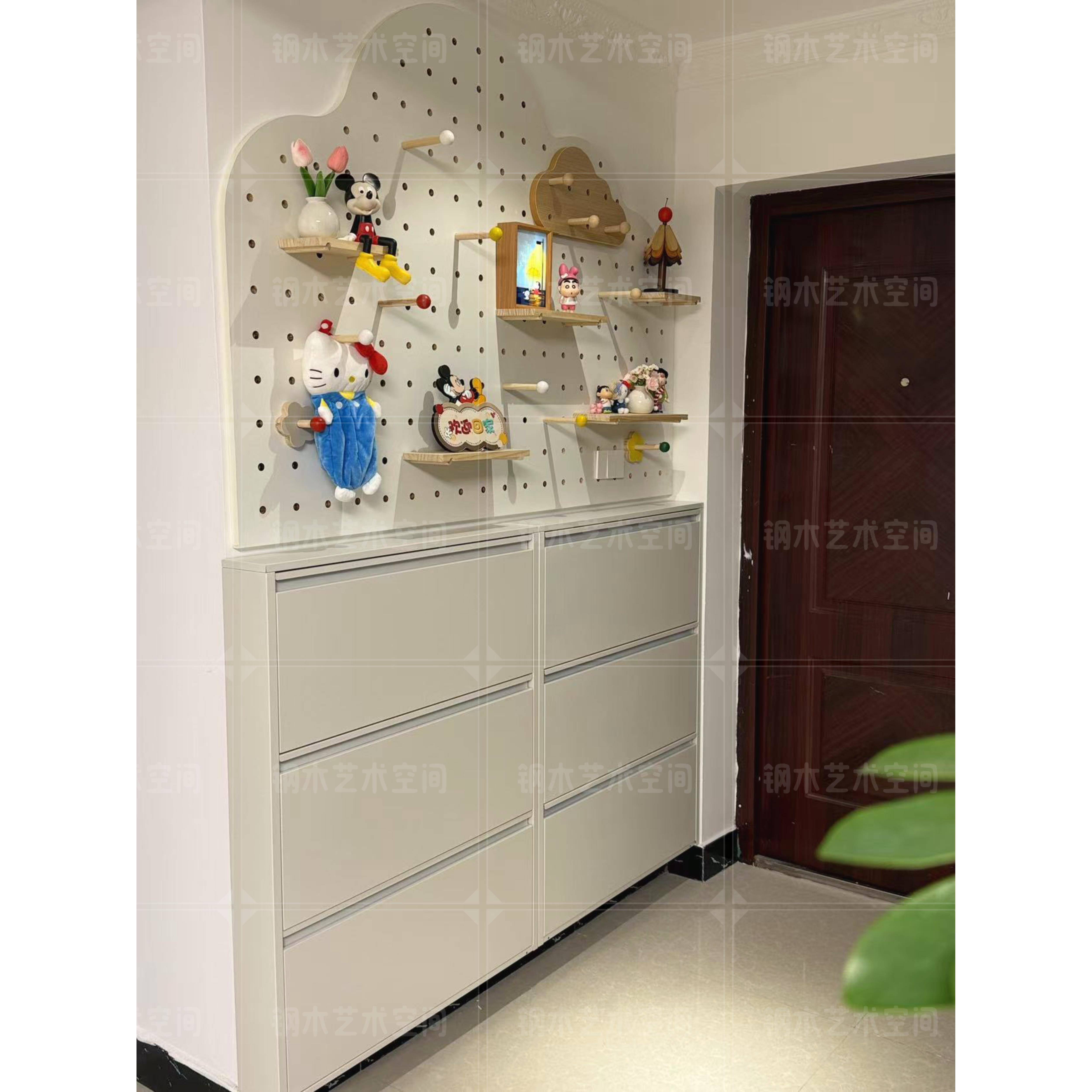 入户鞋柜洞洞板定制实木洞洞板造型墙鞋柜上方洞洞板置物架门后