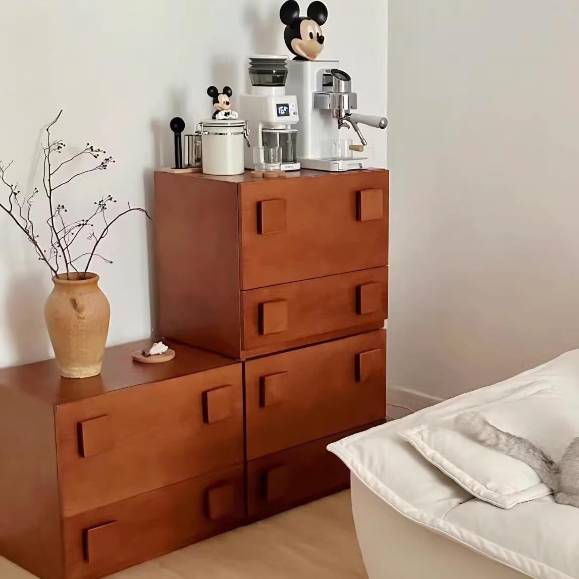 北欧黄杨木电视柜斗柜实木法式复古卡门柜家用收纳床头柜靠墙落地