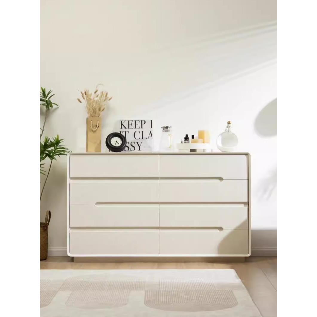实木奶油风八斗柜客厅多抽屉储物柜现代简约烤漆靠墙五斗橱收纳柜