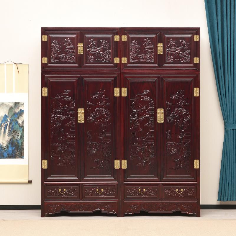 新中式雕花顶箱柜全实木花梨木大衣柜卧室家具明清古典挂衣柜衣橱