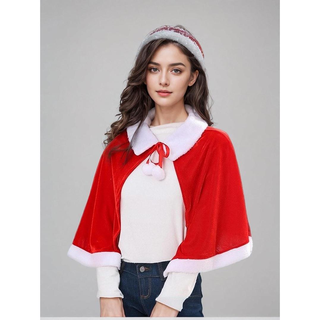 圣诞披肩儿童女服装配饰斗篷亲子装女童幼儿园演出服学生连帽成人