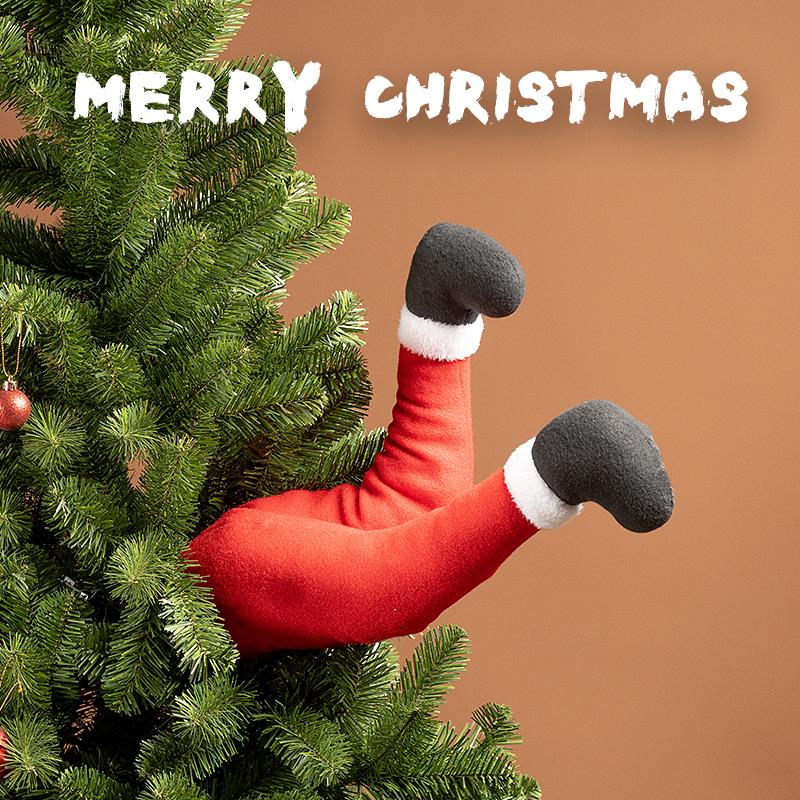 冬倾高档圣诞老人创意圣诞树装饰搞怪精灵腿场景布置玩偶娃娃公仔