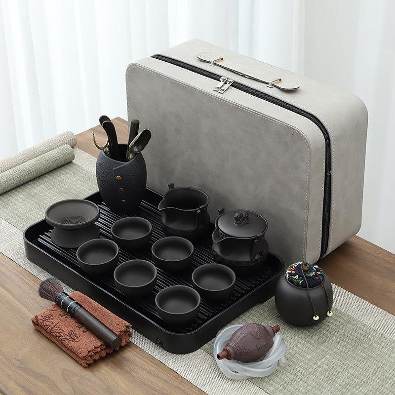 中式风格手工紫砂功夫茶具整套 便携旅行茶具组 简约办公室用茶具