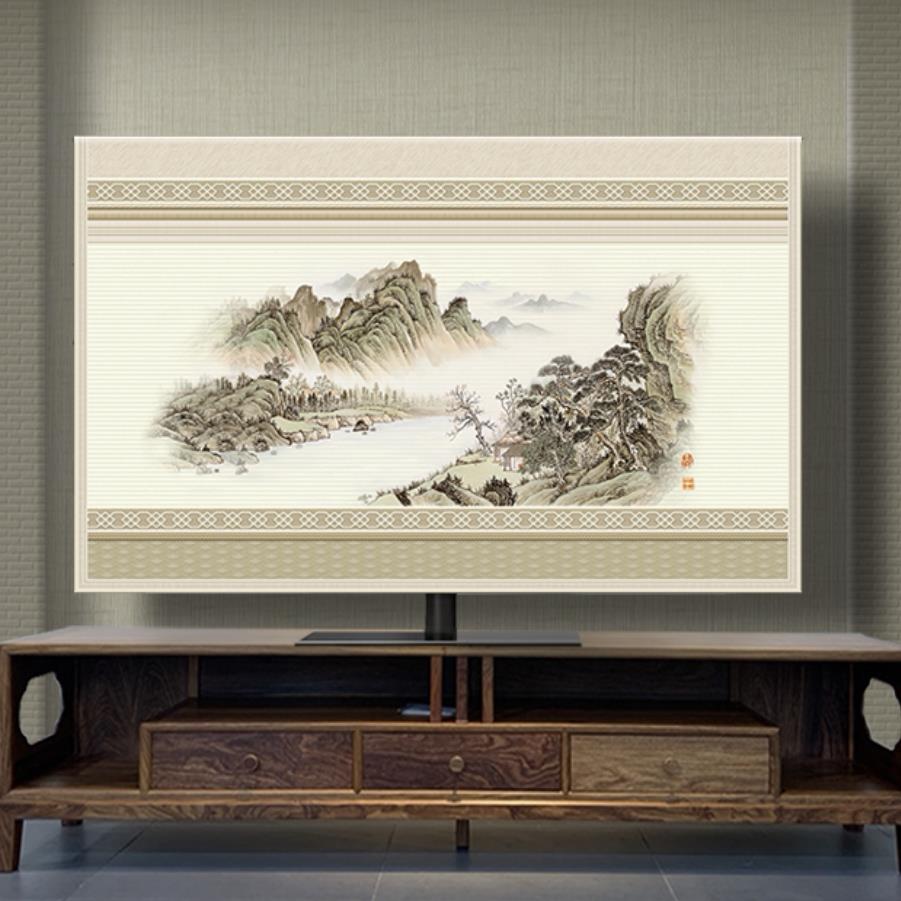 国风丨电视防尘罩绒布风雅新中式85寸75寸65轻奢简约国画山水定制