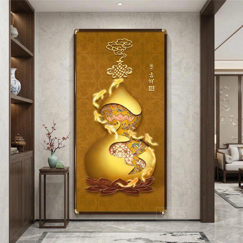 葫芦挂画新中式进门玄关装饰画2026年新款客厅走廊过道九鱼图壁画