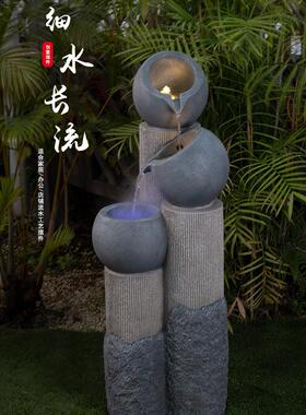 陶罐流水财富摆件落地阳台入口室外庭院花园喷泉循环水景观摆件