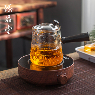 侧把煮茶壶耐热玻璃蒸茶壶家用防烫茶水分离泡茶壶双内胆煮茶套装