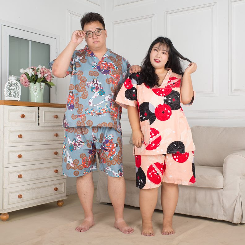 妹睡衣男女服款女浴特大号码加肥加大绵0家居服汗蒸服士20纯胖斤
