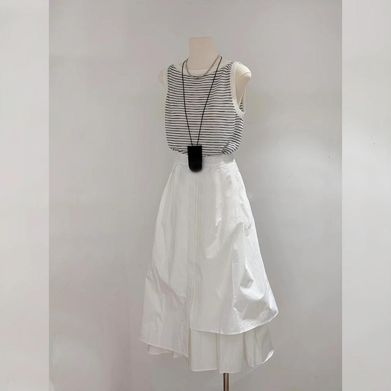 独特漂亮条纹背心无袖连衣裙女2025新款夏日绝美小裙子半身裙套装