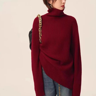 双股加厚纯羊毛衫女式高领元宝针毛衣秋冬新款针织长袖套头打底