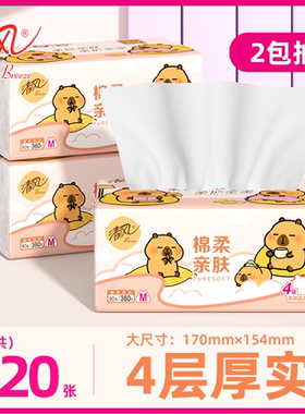 清风大包卡皮巴拉抽纸M码2包4层加厚卫生纸面巾纸家用学生装